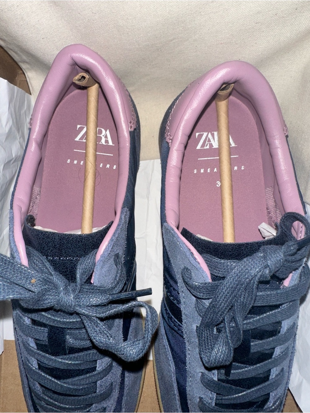 Zara Navy Sneakers with Pink Gum Bottom NWT